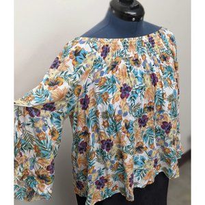 Signature Studio Plus Flowy Floral Peasant Bell Sleeve Top 2X